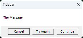 This is an image of an Cancel Try Again Continue message box.