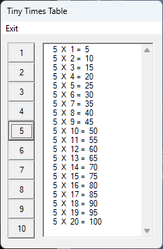 Image of Tiny Times Calculator produced by below code.